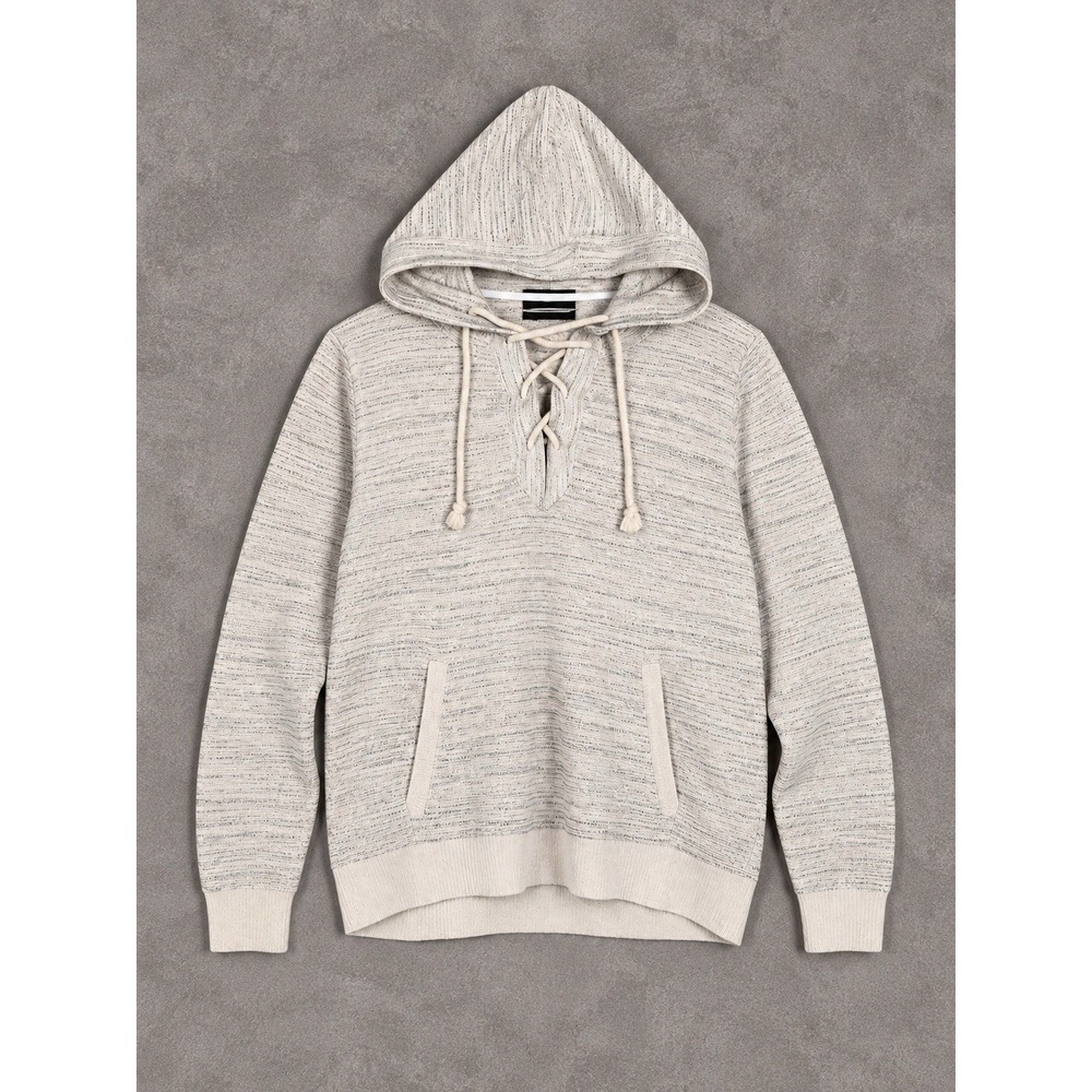 AllSaints Dunes Oversized Hoodie Mens Large White Marled Knit Lace Up Pullover